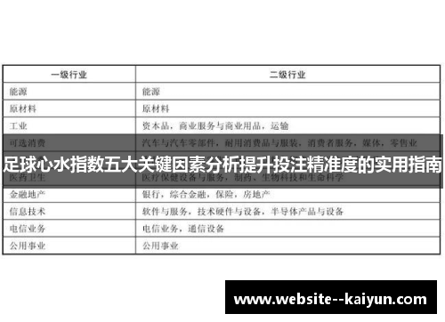 足球心水指数五大关键因素分析提升投注精准度的实用指南 足球心水指数五大关键因素分析提升投注精准度的实用指南
